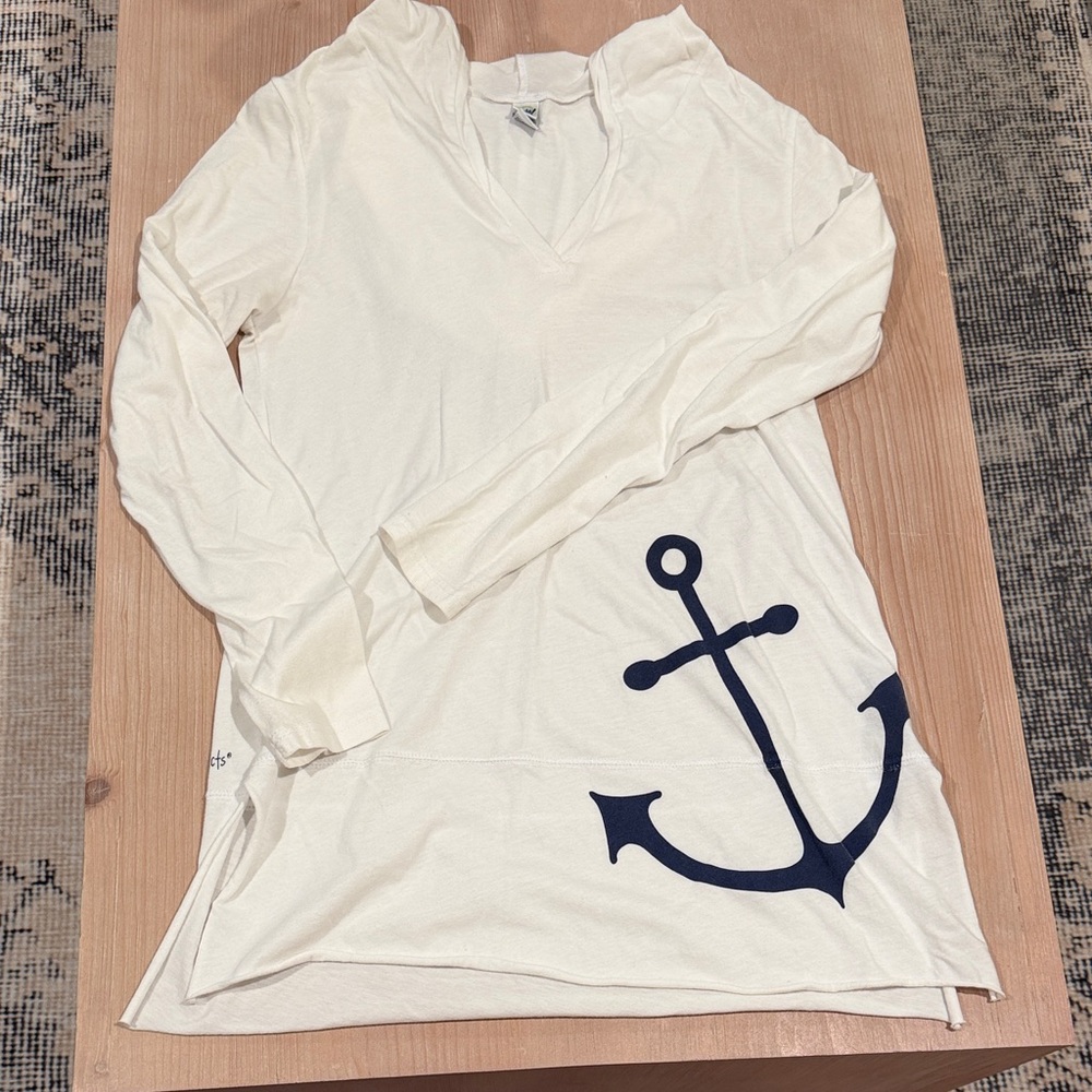 Kavio Cream Long-Sleeve Tunic Top with Navy Anchor - SIZE M!
